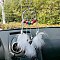 Iron Woven Net/Web with Feather Pendant Decorations, with Wood Beads for Car Hanging Ornaments, Flat Round with Star, White, 250x70mm