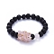 Natural Lava Rock Round Beads Stretch Bracelets, with Natural Rose Quartz Chips and Brass Beads, Golden, Inner Diameter: 2 inch(5cm)