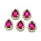 Sew on Rhinestone, Transparent Glass Rhinestone, with Brass Prong Settings, Faceted, Teardrop, Fuchsia, 19x14.5x5.5mm, Hole: 1mm