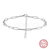 925 Sterling Silver Cable Chain Anklet AJEW-Z029-20P-1