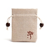 Flower Print Linen Drawstring Gift Bags for Packaging Sachets PW-WG59299-06-1