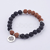 Yoga Theme Lava Rock Bodhi Wood Beads Stretch Charm Bracelets BJEW-L620-02C-1