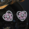 Rhodium Plated 925 Sterling Silver Rotating Heart Stud Earrings EJEW-L270-01P-2