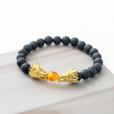 Natural Lava Rock Stretch Bracelet with Dragon Clasps VK5165-2-1