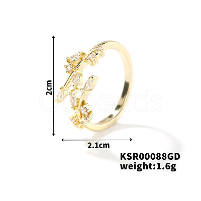 Fashionable European and American Style Brass Rhinestones Leaf Cuff Ring for Women SP8903-5-1