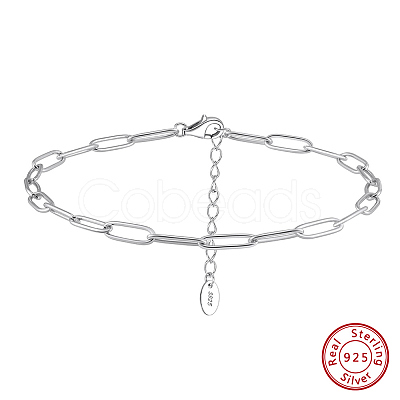 925 Sterling Silver Cable Chain Anklet AJEW-Z029-20P-1