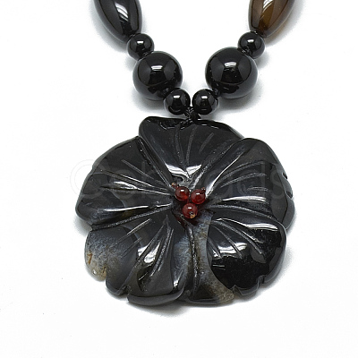 Dyed Natural Black Agate Pendant Necklaces NJEW-T006-06-1