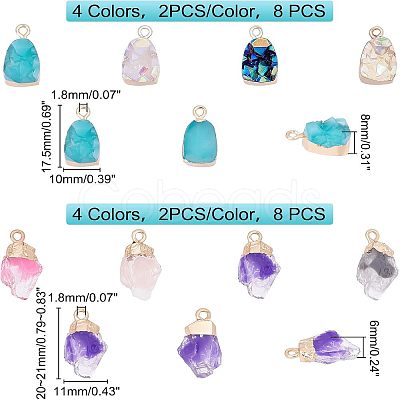 SUPERFINDINGS 16Pcs 8 Color Druzy Resin Pendants RESI-FH0001-36-1