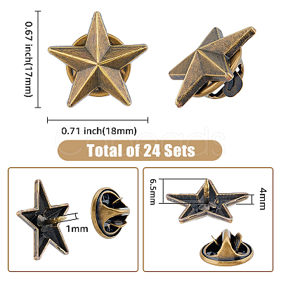 SUPERFINDINGS 24Pcs Alloy Star Lapel Pin Brooches JEWB-FH0001-37AB-1