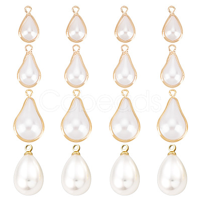 BENECREAT 16pcs 4 style ABS Plastic Imitation Pearl Pendants KK-BC0009-40-1