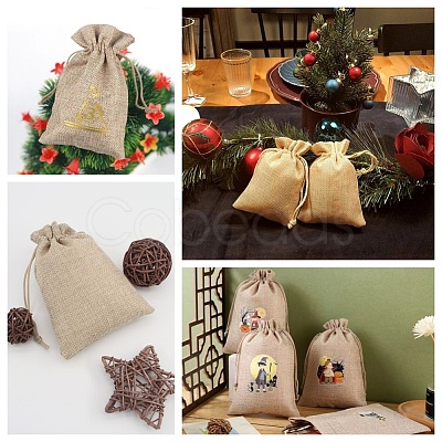 Beebeecraft Polyester Imitation Burlap Packing Pouches Drawstring Bags ABAG-BBC0001-02B-02-1