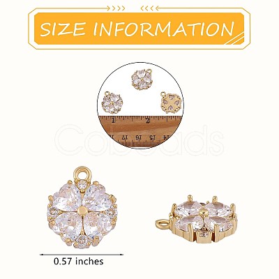 6 Pieces Four Leaf Clover Clear Cubic Zirconia Charm Pendant Brass CZ Charm Long-Lasting Plated Pendant for Jewelry Necklace Earring Making Crafts JX403A-1