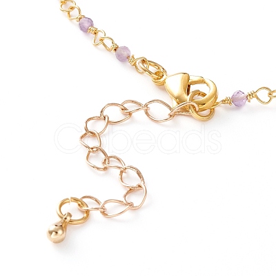 Faceted Round Natural Amethyst Beaded Anklets AJEW-AN00360-04-1