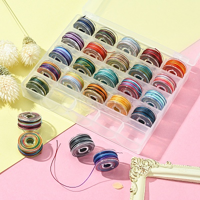 25 Rolls 25 Colors Round Segment Dyed Waxed Polyester Thread String YC-YW0001-02B-1