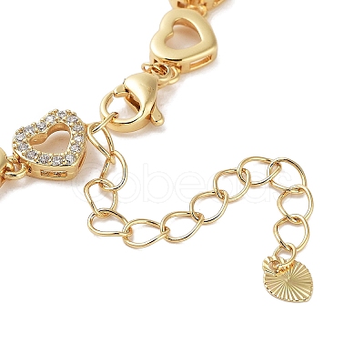 Rack Plating Brass Pave Clear Cubic Zirconia Heart Link Chain Bracelets for Women BJEW-R317-07G-1