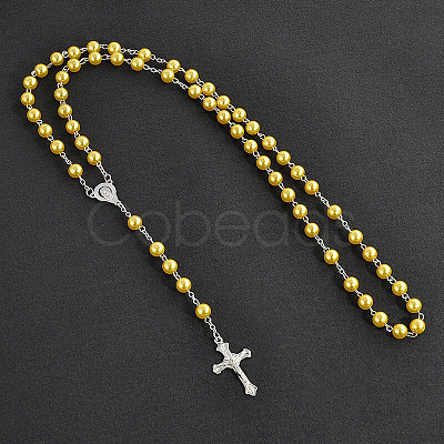 Long Handmade Imitation Pearl Cross Pendant Lariat Necklace Unisex Tassel Sweater Chain Necklaces FZ4072-2-1