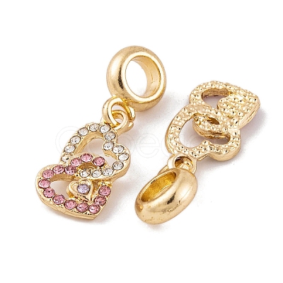 Rack Plating Alloy Crystal & Light Rose Rhinestone European Dangle Charms FIND-C055-18G-1