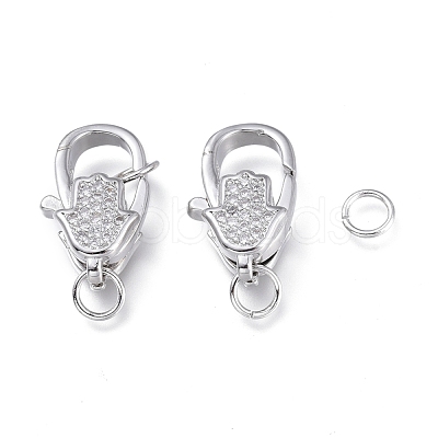 Brass Micro Pave Clear Cubic Zirconia Lobster Claw Clasps ZIRC-Q024-19P-1