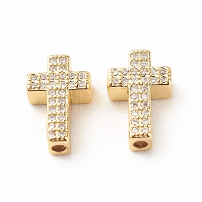 Rack Plating Brass Cubic Zirconia Beads KK-B051-06G-1