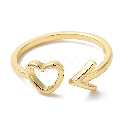 Heart & Arrow Rack Plating Brass Open Cuff Finger Rings for Women RJEW-L123-013G-1