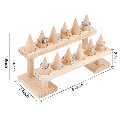 2-Tier 12-Slot Wood Finger Ring Display Risers RDIS-WH0011-19-1