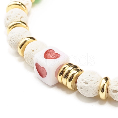 Heart Pattern & Heishi Beads Stretch Bracelets for Women BJEW-JB07191-1