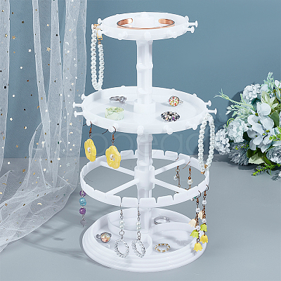 3-Tier Rotatable Round Acrylic Jewelry Display Tower with Tray EDIS-WH0015-13B-1