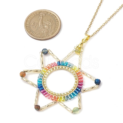 Cylinder Seed Beads Pendant Necklaces NJEW-MZ00039-1