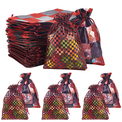 PandaHall Elite 60Pcs 2 Styles Rectangle Printed Organza Drawstring Bags CON-PH0002-75-1