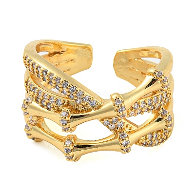 Criss Cross Shape Brass Micro Pave Cubic Zirconia Open Cuff Ring RJEW-Q782-05G-1