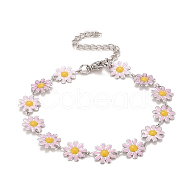 Enamel Daisy Link Chains Bracelet BJEW-P271-01P-05-1