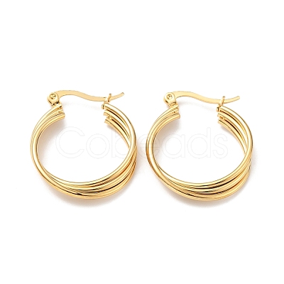 PVD Vacuum Plating 201 Stainless Steel Interlocking Triple Hoop Earrings with 304 Stainless Steel Pins EJEW-D279-09G-02-1