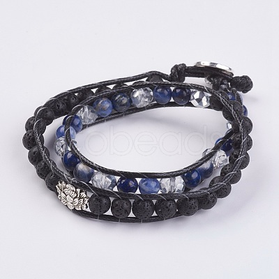 Natural Sodalite and Lava Rock Wrap Bracelet BJEW-JB03612-01-1