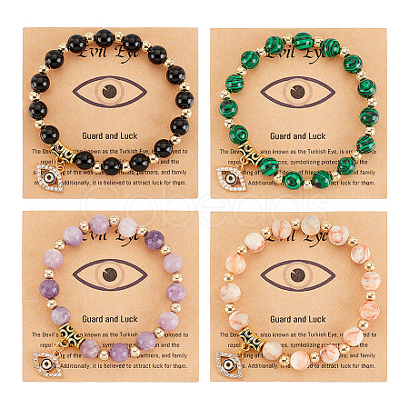 ANATTASOUL 4Pcs 4 Style Natural & Synthetic Mixed Gemstone Beaded Stretch Bracelets Set BJEW-AN0001-64-1
