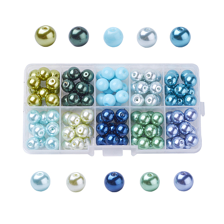 Mixed Pearlized Round Glass Pearl Beads HY-D0004-10mm-B-1