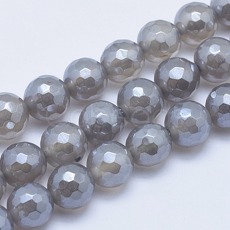 Electroplated Natural Grey Agate Beads Strands X-G-G724-8mm-1
