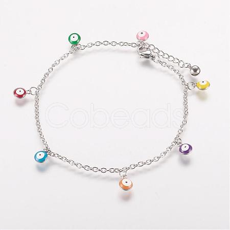304 Stainless Steel Charm Anklets AJEW-E032-03A-1
