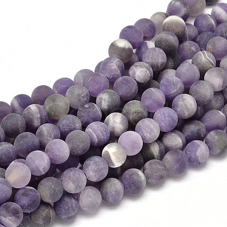 Frosted Natural Amethyst Round Bead Strands X-G-L357-10mm-07-1