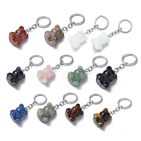 Natural/Synthetic Gemstone Pendant Keychains KEYC-P011-02P-1