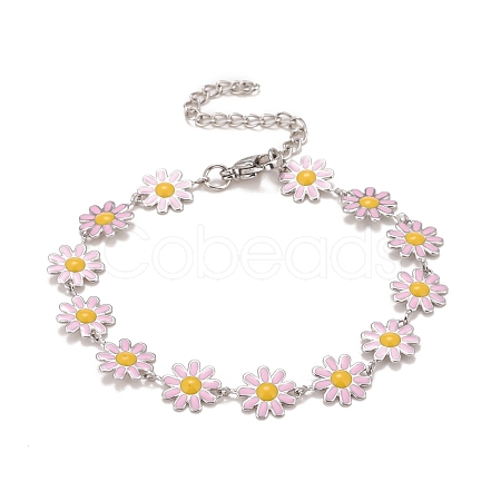Enamel Daisy Link Chains Bracelet BJEW-P271-01P-05-1