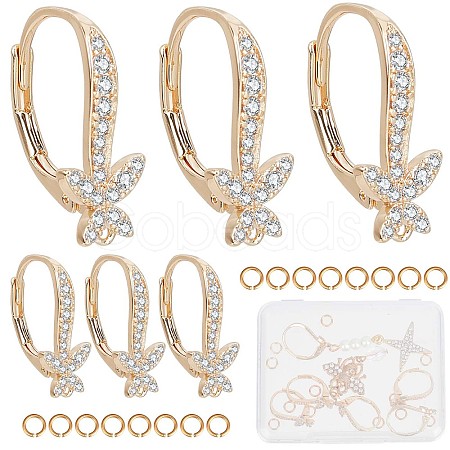 CREATCABIN 6Pcs Brass Cubic Zirconia Leverback Earring Findings KK-CN0002-11-1