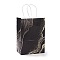 Kraft Paper Bags, with Handle, Gift Bags, Shopping Bags, Rectangle with Marble Pattern, Black, 15x8x21cm