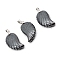 Non-Magnetic Synthetic Hematite Pendants, with Platinum Tone Brass Findings, Wing, 35x17mm