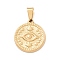 PVD Vacuum Plating 304 Stainless Steel Pendant,  Flat Round with Eye Pattern, Golden, 20x17.5x2mm, Hole: 7.5x4mm