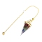 Resin Pointed Dowsing Pendulums, with 7 Chakra Gemstone Chips Inside and Brass Findings, Faceted Cone, 240mm