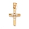 Ion Plating(IP) 304 Stainless Steel Cubic Zirconia Pendants, Cross Charm, Rose Gold, 24.5x15x3mm, Hole: 7x5mm