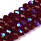 Electroplate Glass Beads Strands, Half Rainbow Plated, Faceted, Rondelle, Dark Red, 6x5mm, Hole: 1mm, about 85~88pcs/strand, 16.1~16.5 inch(41~42cm)