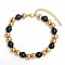 Simple Fashion Round Stainless Steel Beaded Bracelets for Women, Golden & Black, 7-1/8 inch(18cm), Round: 4mm