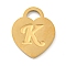 Ion Plating(IP) 304 Stainless Steel Pendants, Laser Cut, Heart with Letter Charm, Golden, Letter K, 15x12x1mm, Hole: 3x3.5mm