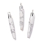 Natural Howlite Brass Pointed Pendants, Cadmium Free & Lead Free, Bullet Shaped, Silver Color Plated, 33~37x4~5mm, Hole: 2mm